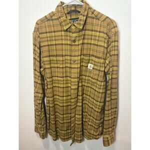 Carhartt TW448-M Men’s Medium Brown Yellow Plaid Flannel Shirt Relaxed Fit